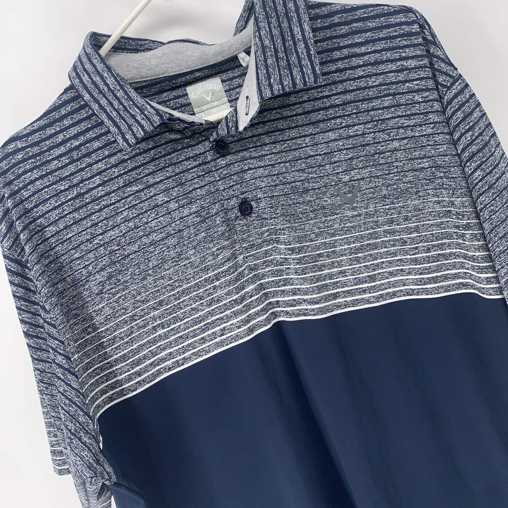 Callaway Golf Opti-Dri Polo Shirt Short Sleeve Navy Blue XL Striped Men's Logo